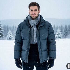 Asics Puffer Jacket Mens Size XXL Zipper Pockets Feather Down Warm Winter Coat